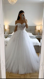 Ethereal Wedding Dress Ball Gowns Off The Shoulder Tulle White Wedding Dresses Bridal Gown