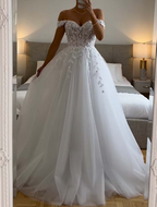 Ethereal Wedding Dress Ball Gowns Off The Shoulder Tulle White Wedding Dresses Bridal Gown