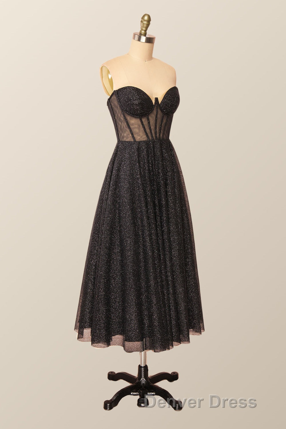 Green Corset A-line Tea Length Dresses