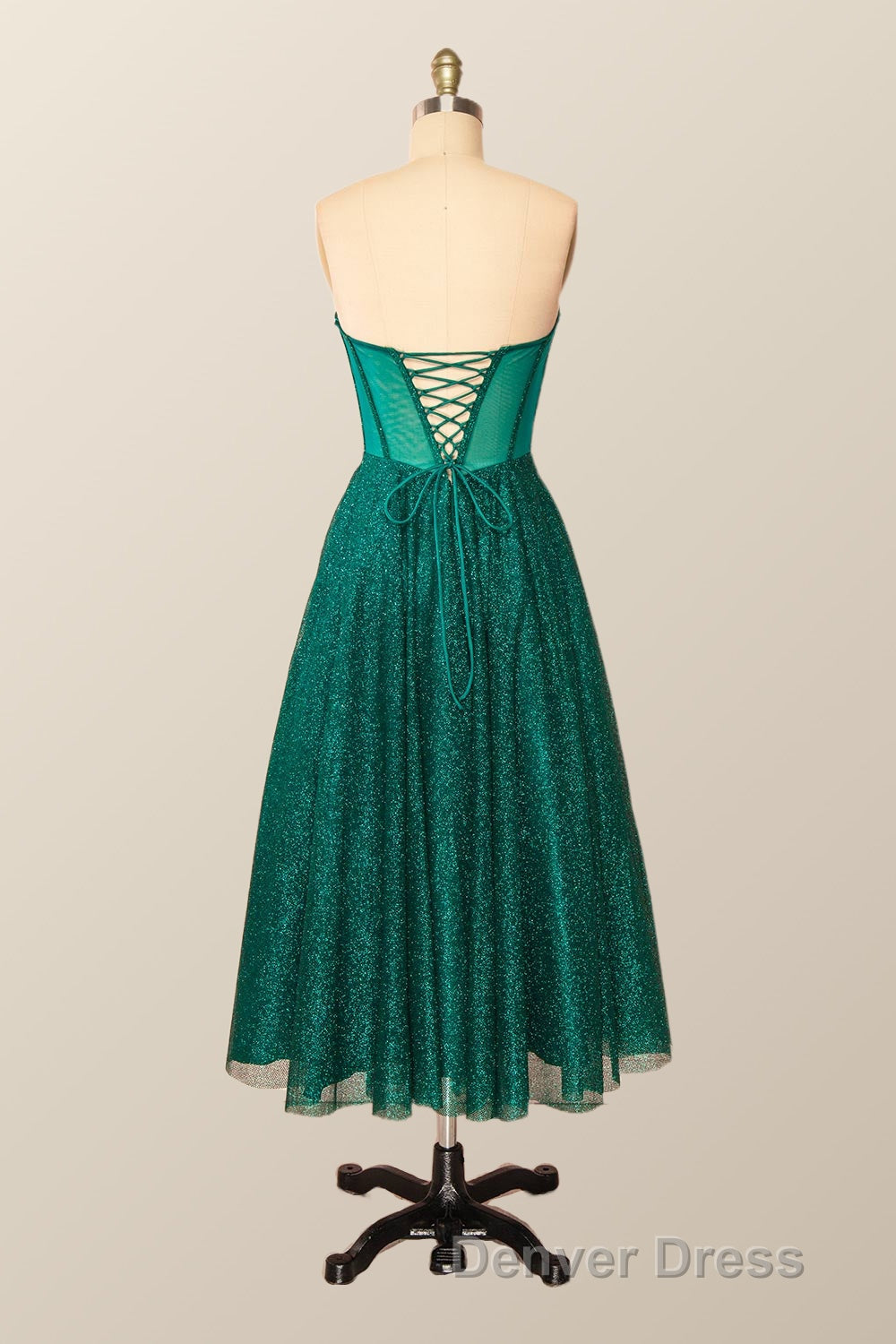 Green Corset A-line Tea Length Dresses