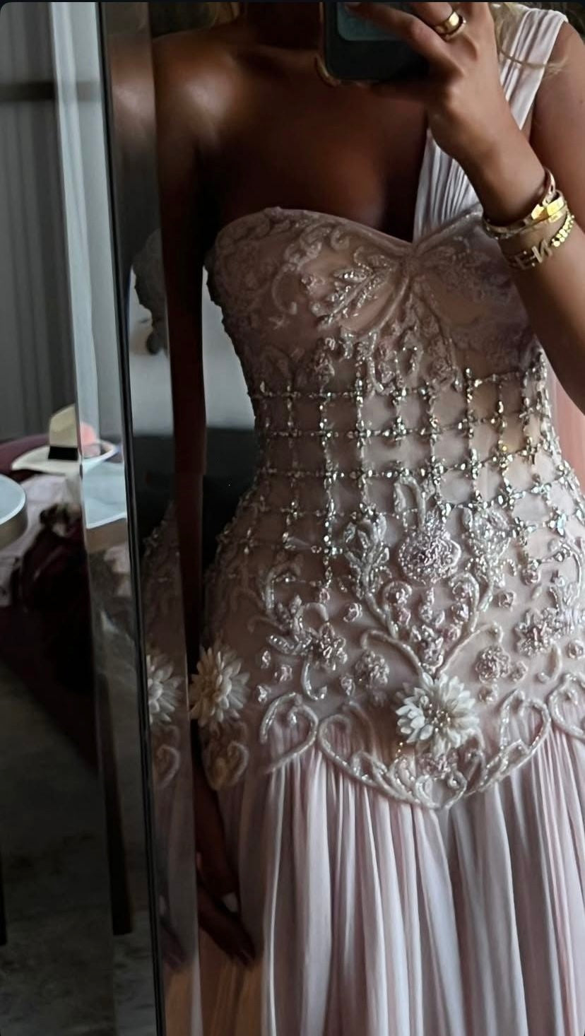 Exquisite Mermaid One Shoulder Pink Chiffon With Silver Beaded Prom Dress Long Prom Dresses 18Th Birthday Outfits Prom Gowns Secondary image