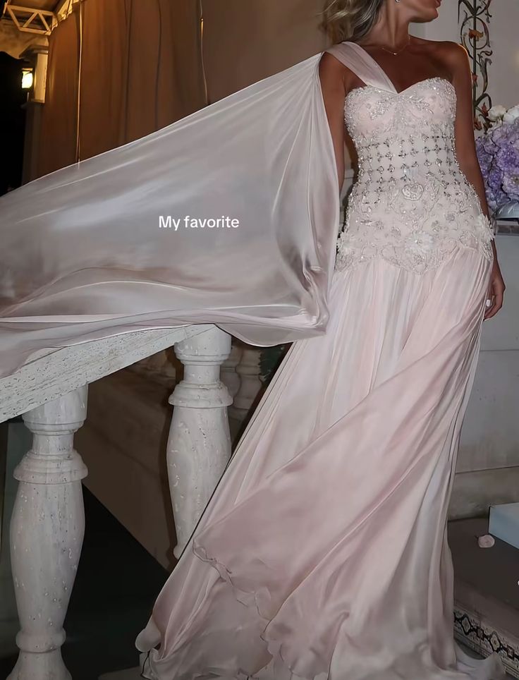 Exquisite Mermaid One Shoulder Pink Chiffon With Silver Beaded Prom Dress Long Prom Dresses 18Th Birthday Outfits Prom Gowns