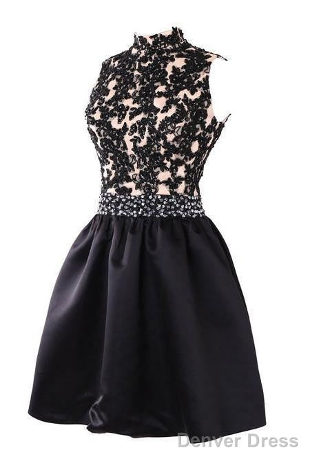 Exquisite Short High Neck Satin Homecoming Dress With Beaded