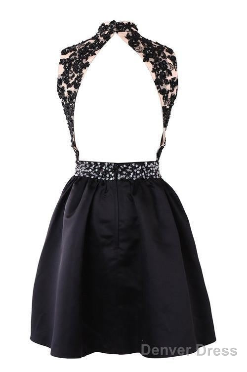 Exquisite Short High Neck Satin Homecoming Dresses With Beaded