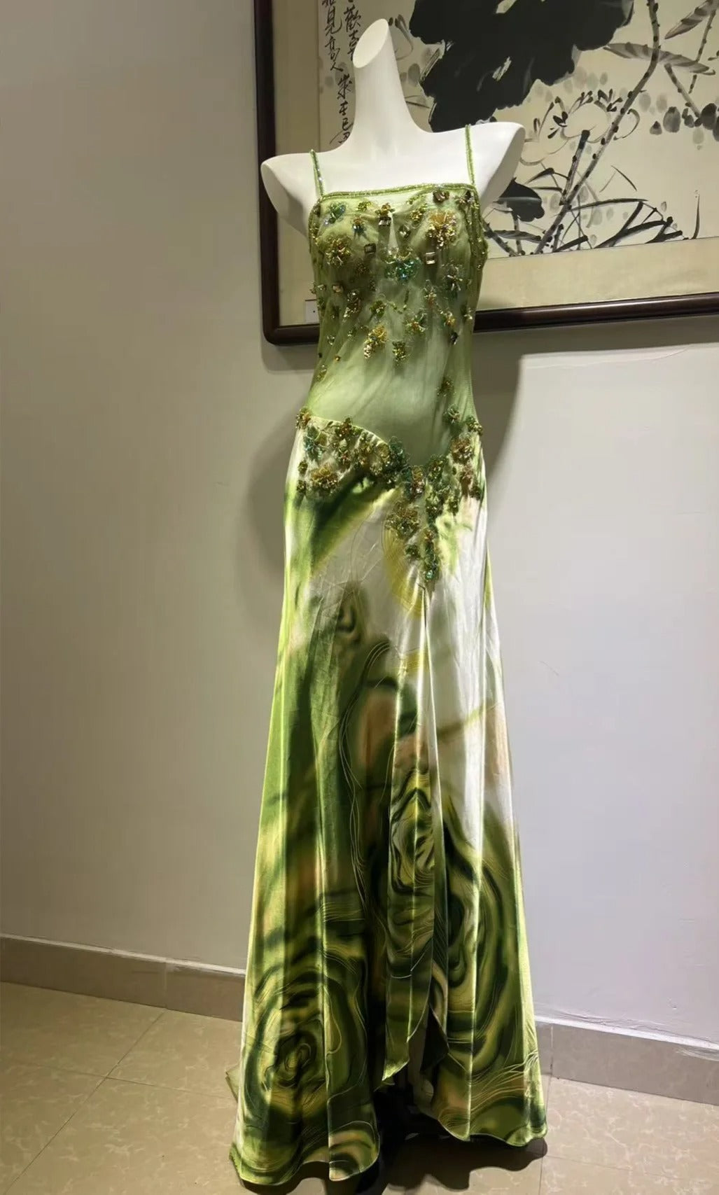 Exquisite Turquoise Gradient Square Neck Beaded Satin Long Prom Dresses Evening Dresses Main image