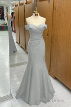 Long Navy Prom Dresses Mermaid Off The Shoulder Sweetheart Sleeveless
