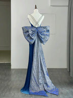 Simple Velvet Blue Mermaid Long Prom Dress, Backless Velvet Blue Prom Dresses