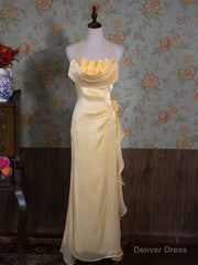 Vintage Yellow Halter Neck Floral Prom Gown Fairy Princess Dress
