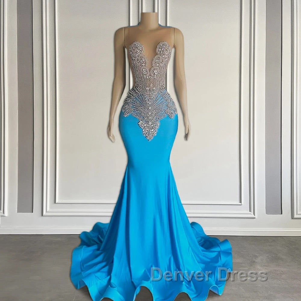 Ocean blue sleeveless mermaid prom Dresses with long beadings Secondary image