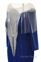 Deep V-neck Shiny Royal Blue Long sleeves Mermaid Prom Dresses