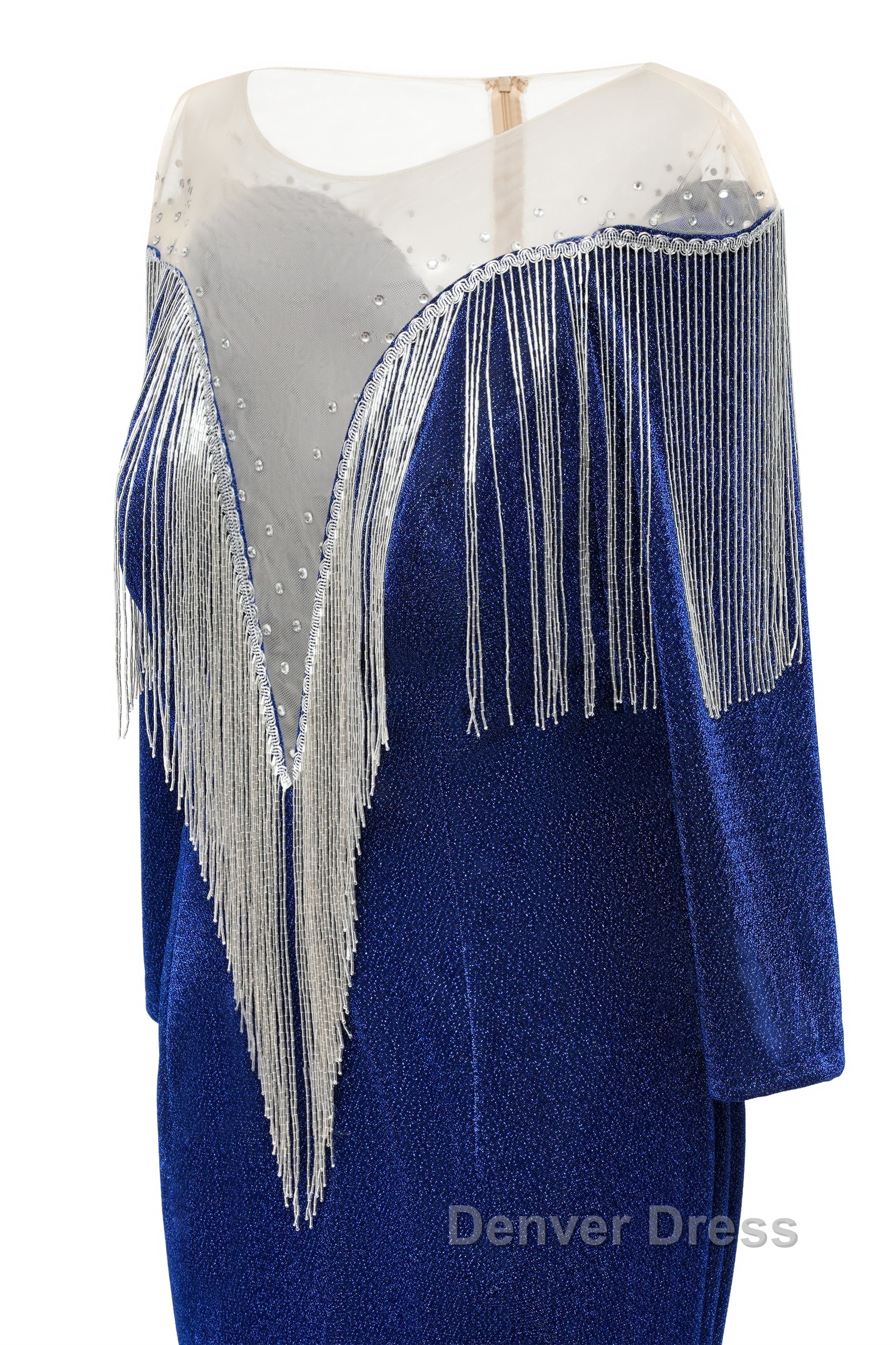 Deep V-neck Shiny Royal Blue Long sleeves Mermaid Prom Dresses