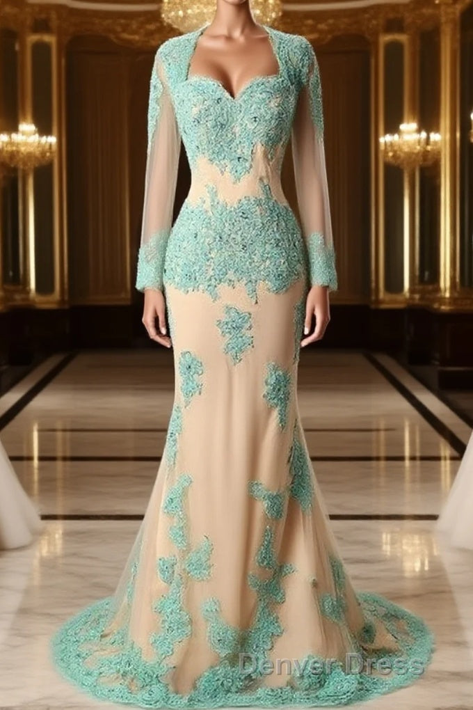 Fabulous Appliques Lace Long Sleeve Mermaid Mother of the Bride / Groom Dresses Main image