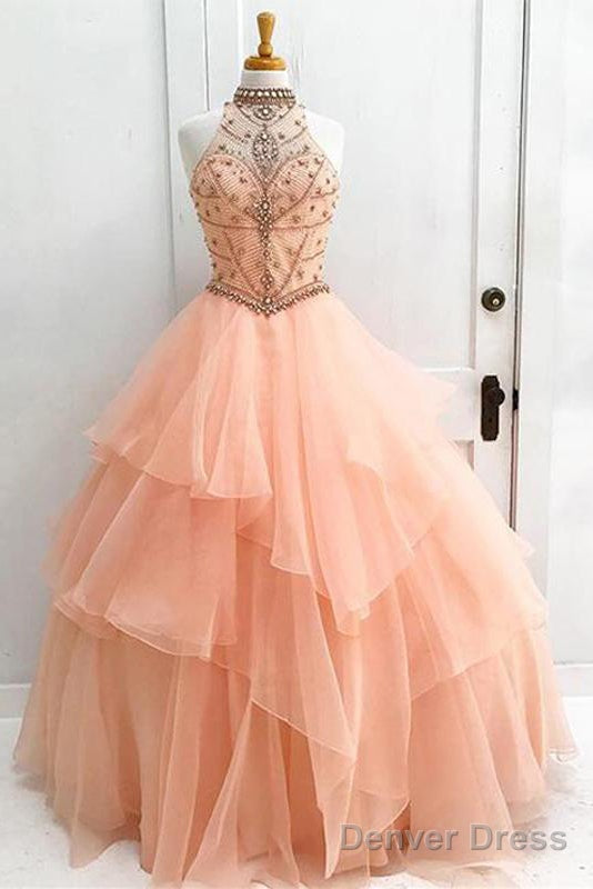 Fabulous Ball Gown High Neck Floor-Length Sleeveless Tulle Prom Dresses Main image