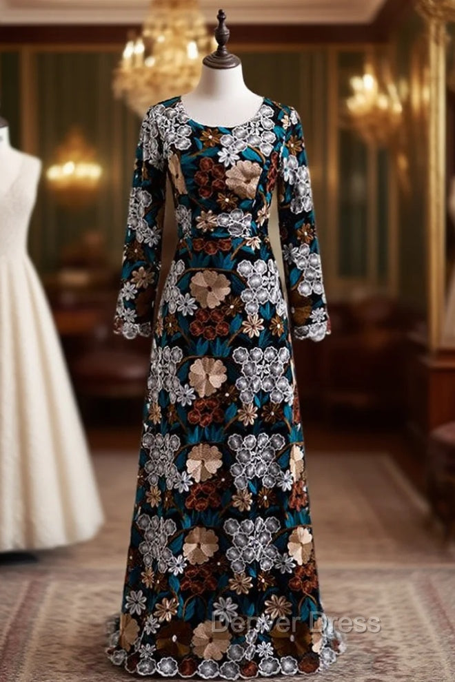 Fabulous Black Embroidery Long Sleeve Prom Dresses
