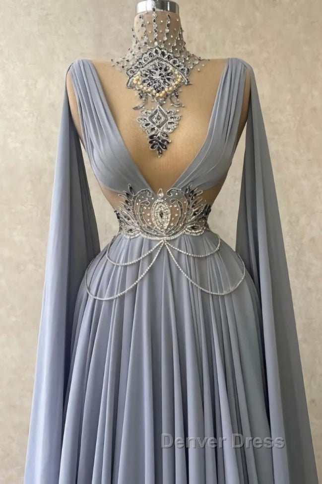 Fabulous High Neck Sleeveless Long 100D chiffen prom Dresses With beads Secondary image