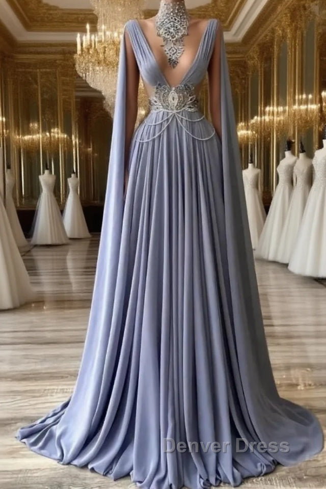Fabulous High Neck Sleeveless Long 100D-chiffen prom Dresses With beads Main image