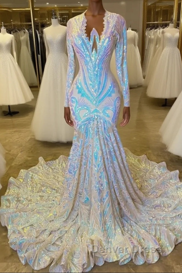 Fabulous Long Sleeves Prom Dresses Mermaid Sequins On Sale Main image