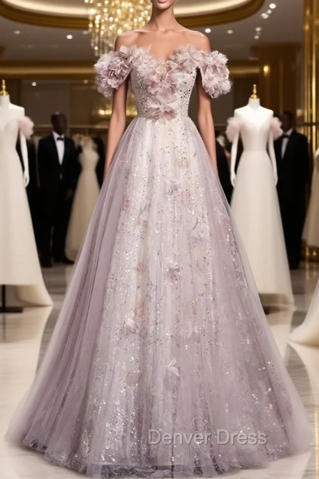 Fabulous Pink Tulle Sequins Flower Prom Dresses