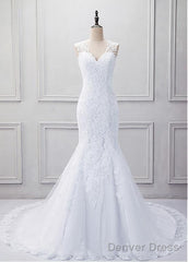 Fabulous Tulle V-Neck Neckline Mermaid Wedding Dress With Beaded Lace Appliques