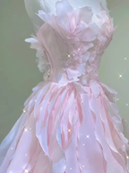 Fairy A Line Sleeveless Pink Long Floral Prom Dresses