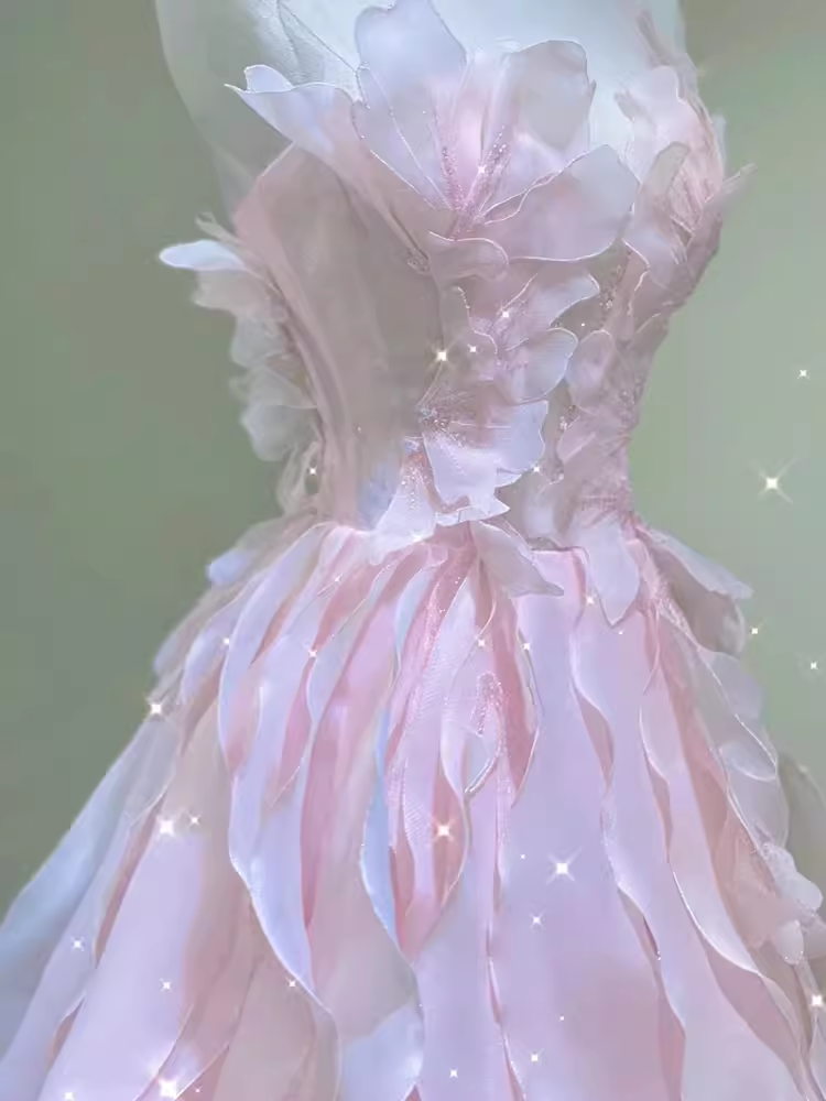 Fairy A Line Sleeveless Pink Long Floral Prom Dresses