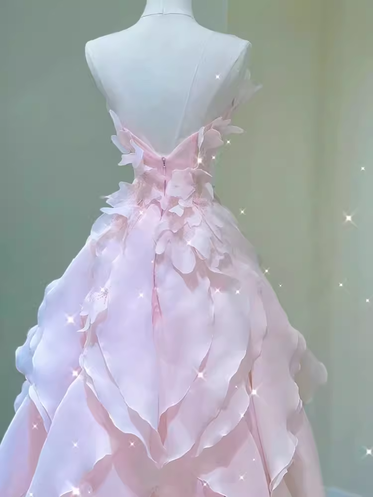 Fairy A Line Sleeveless Pink Long Floral Prom Dresses