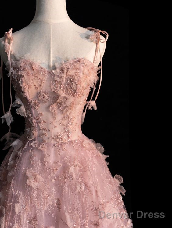 Fairy A Line Spaghetti Straps Pink Tulle Prom Dresses For Teens Main image
