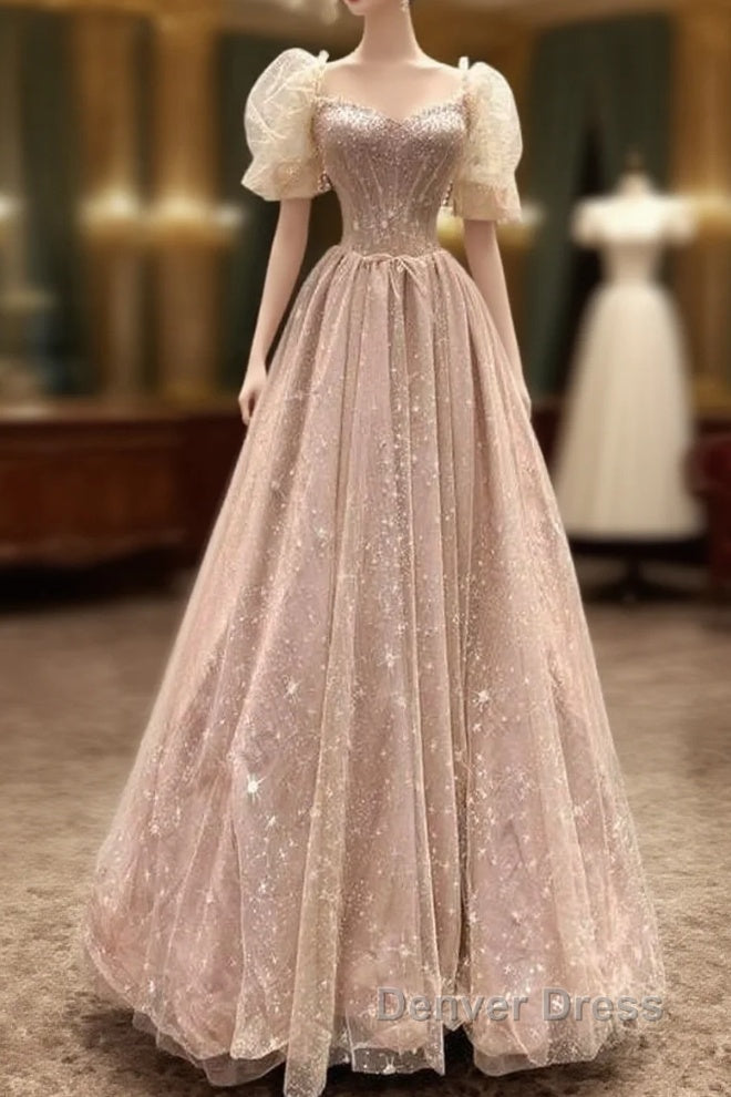 Fairy A Line Square Neckline Pink Tulle Prom Dresses For Teens Main image