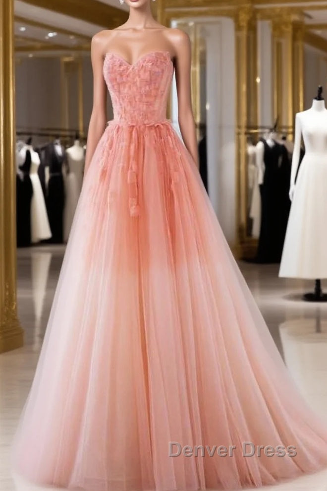 Fairy A Line Strapless Ombre Pink Tulle Prom Dresses For Teens Main image