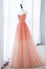 Fairy A Line Strapless Ombre Pink Tulle Prom Dresses For Teens