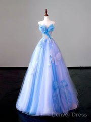 Fairy A Line Strapless Tulle Long Prom Dress