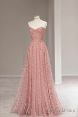 Fairy A Line Sweetheart Pink Long Tulle Prom Dresses 22Th Birthday Outfit
