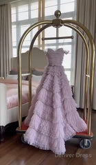 Fairy Ball Gown Strapless Lilac Tulle Long Prom Dresses Evening Dress