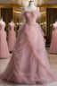 Fairy Ball Gowns Straps Pink Tulle Prom Dresses For Teens
