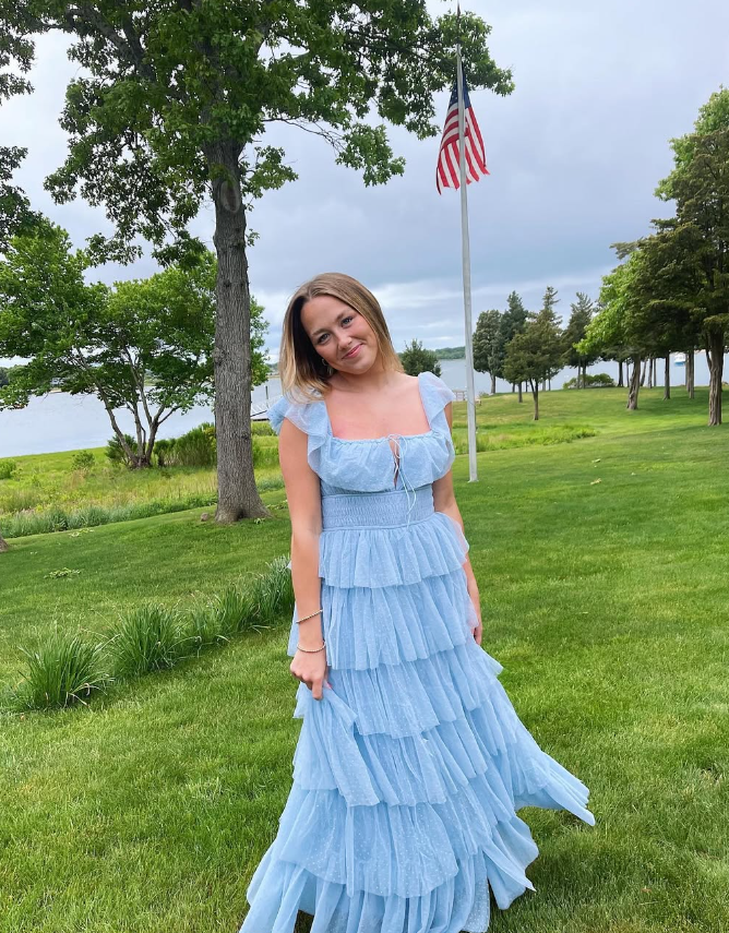 Fairy Sky Blue Sequare Neck Tiered Tulle Prom Dress Long Prom Dresses Secondary image