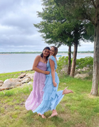 Fairy Sky Blue Sequare Neck Tiered Tulle Prom Dress Long Prom Dresses