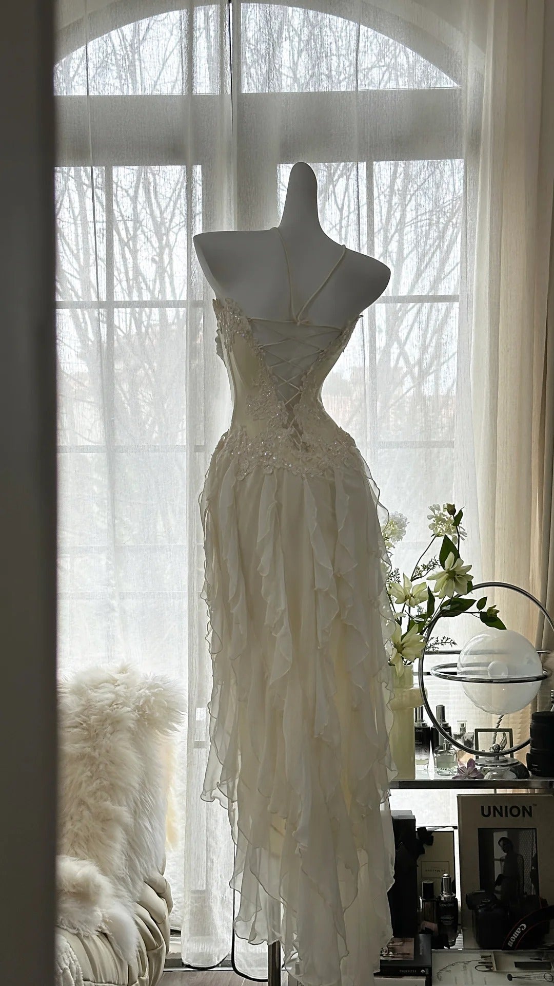 Fairy-Like Tube Top With Heart-Shaped Collar And Beaded Wood Ear Curled Skirt Chiffon Prom Dresses