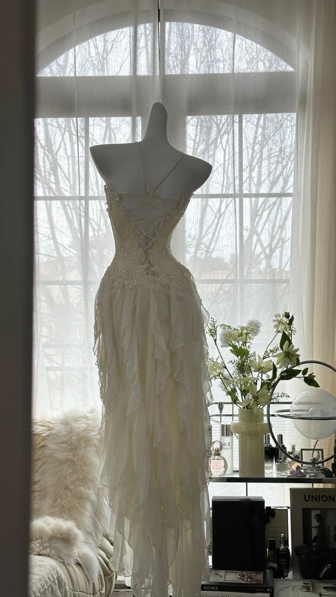 Fairy-Like Tube Top With Heart-Shaped Collar And Beaded Wood Ear Curled Skirt Chiffon Prom Dresses