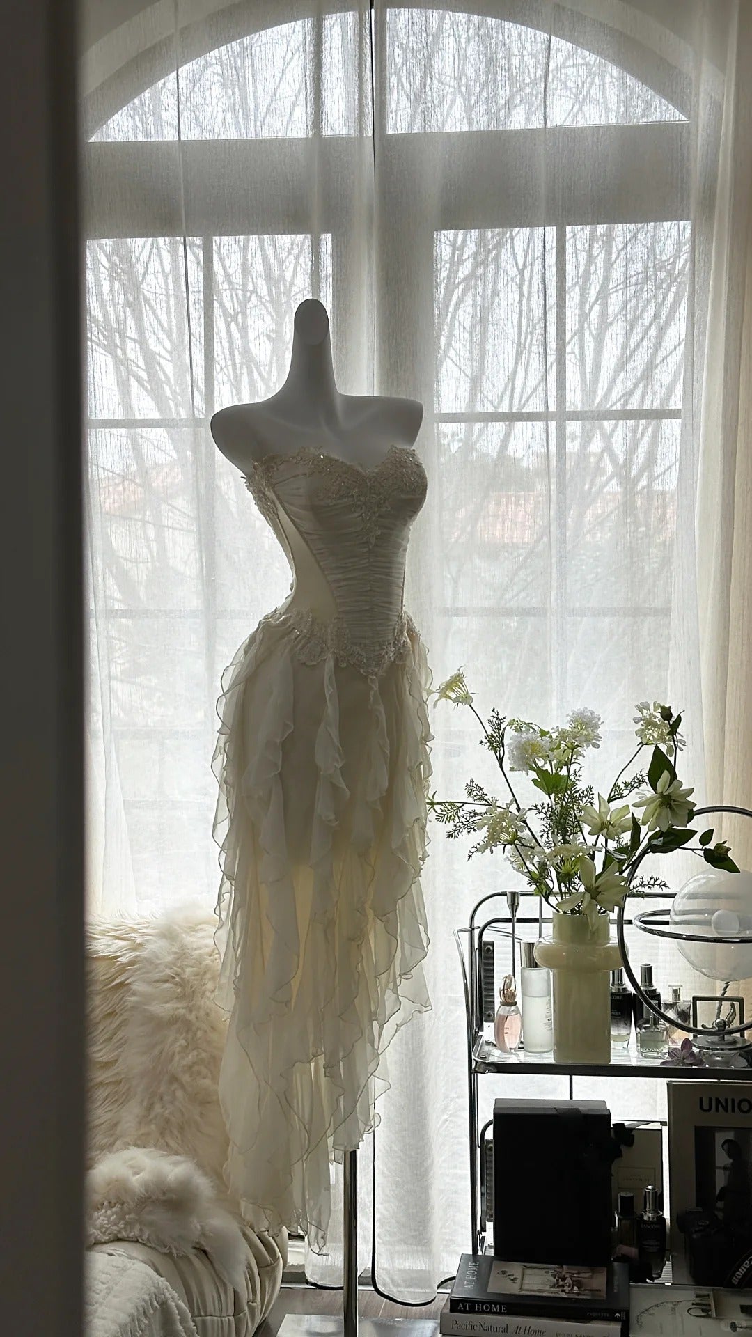 Fairy-Like Tube Top With Heart-Shaped Collar And Beaded Wood Ear Curled Skirt Chiffon Prom Dresses