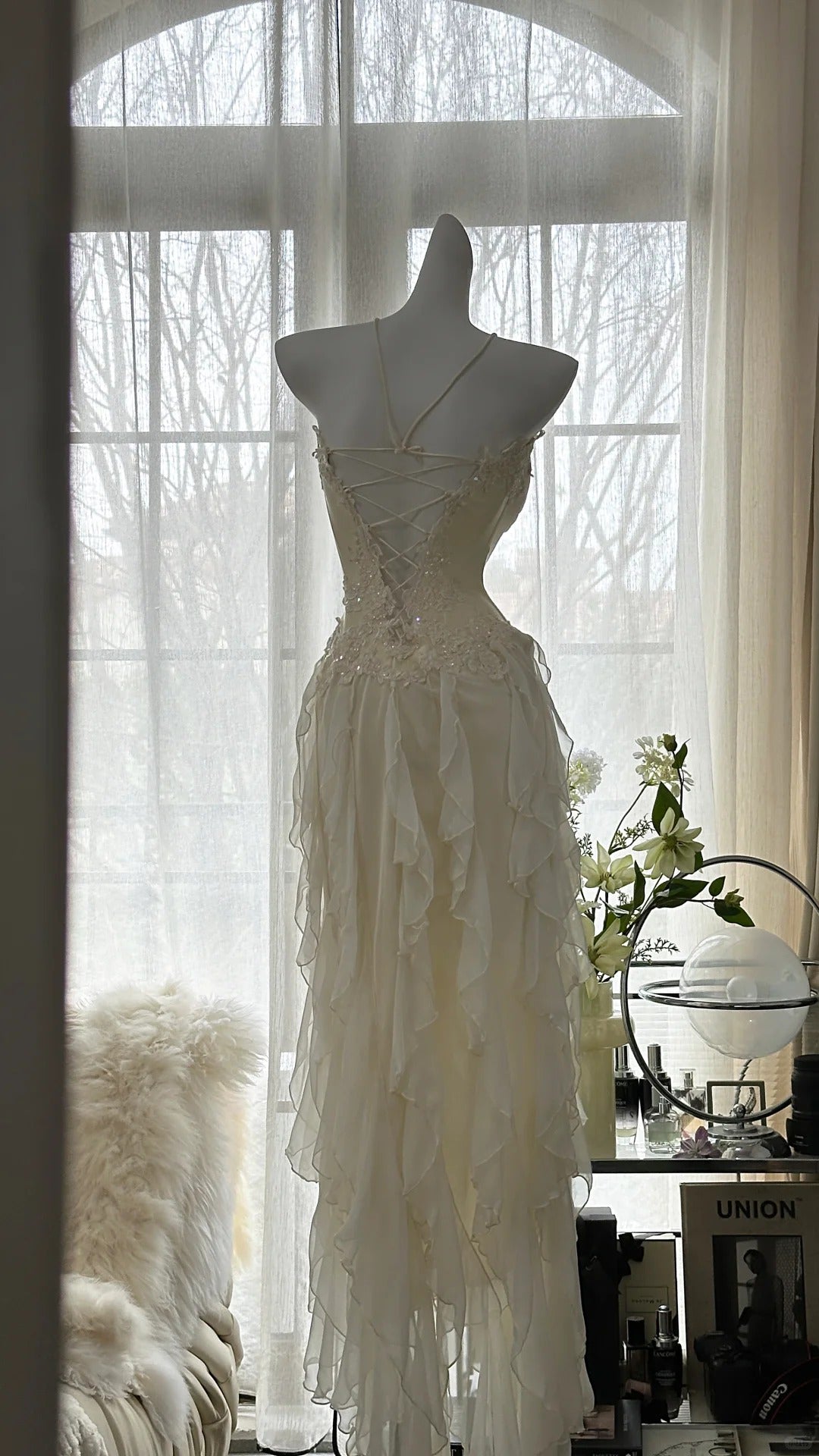 Fairy-Like Tube Top With Heart-Shaped Collar And Beaded Wood Ear Curled Skirt Chiffon Prom Dresses