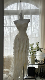 Fairy-Like Tube Top With Heart-Shaped Collar And Beaded Wood Ear Curled Skirt Chiffon Prom Dresses