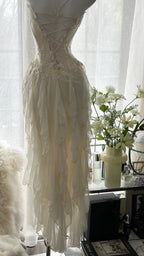 Fairy-Like Tube Top With Heart-Shaped Collar And Beaded Wood Ear Curled Skirt Chiffon Prom Dresses