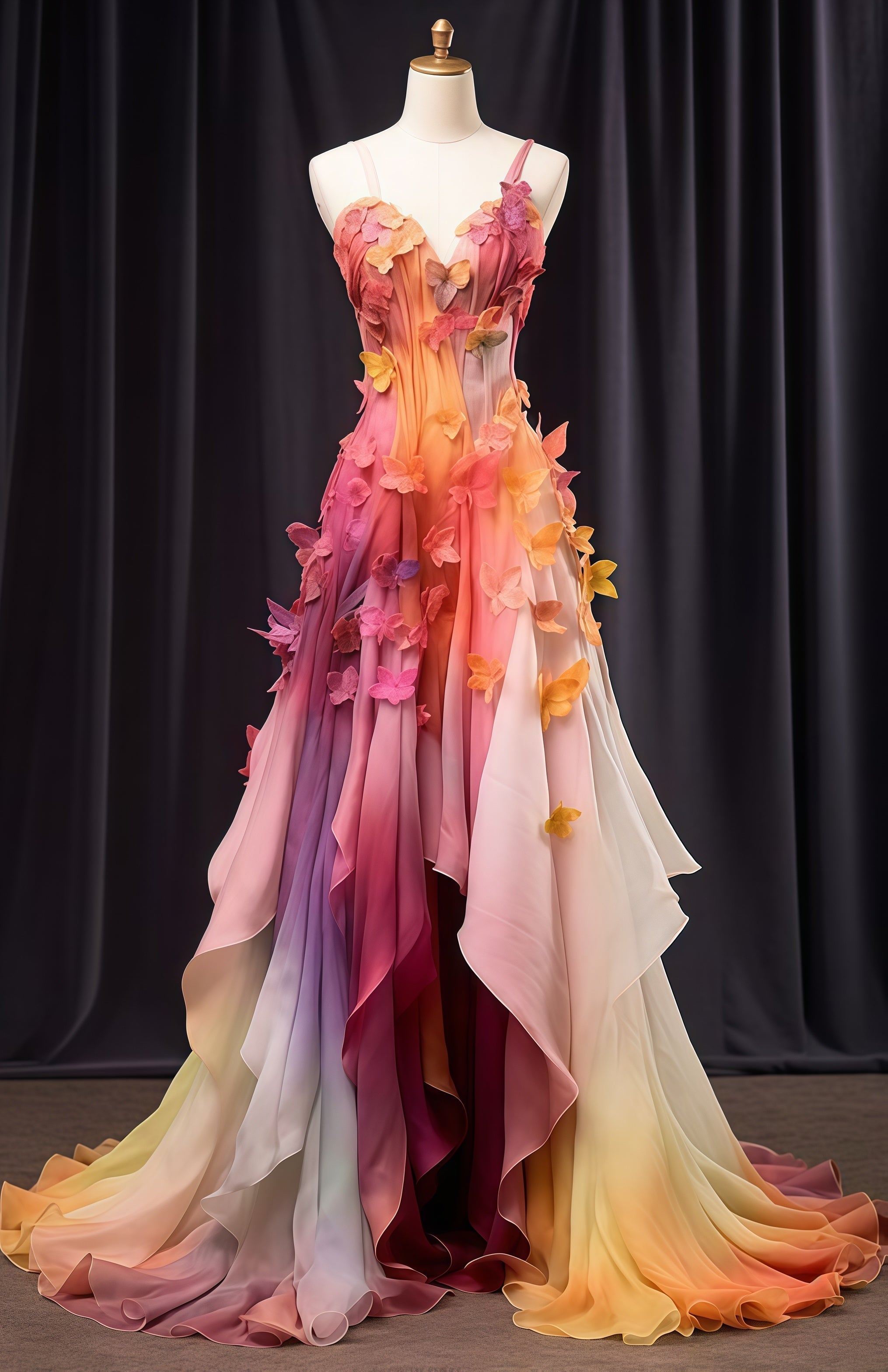 Fairy Tale Floral Prom Dresses, Spaghetti Straps Chiffon Prom Gowns Main image