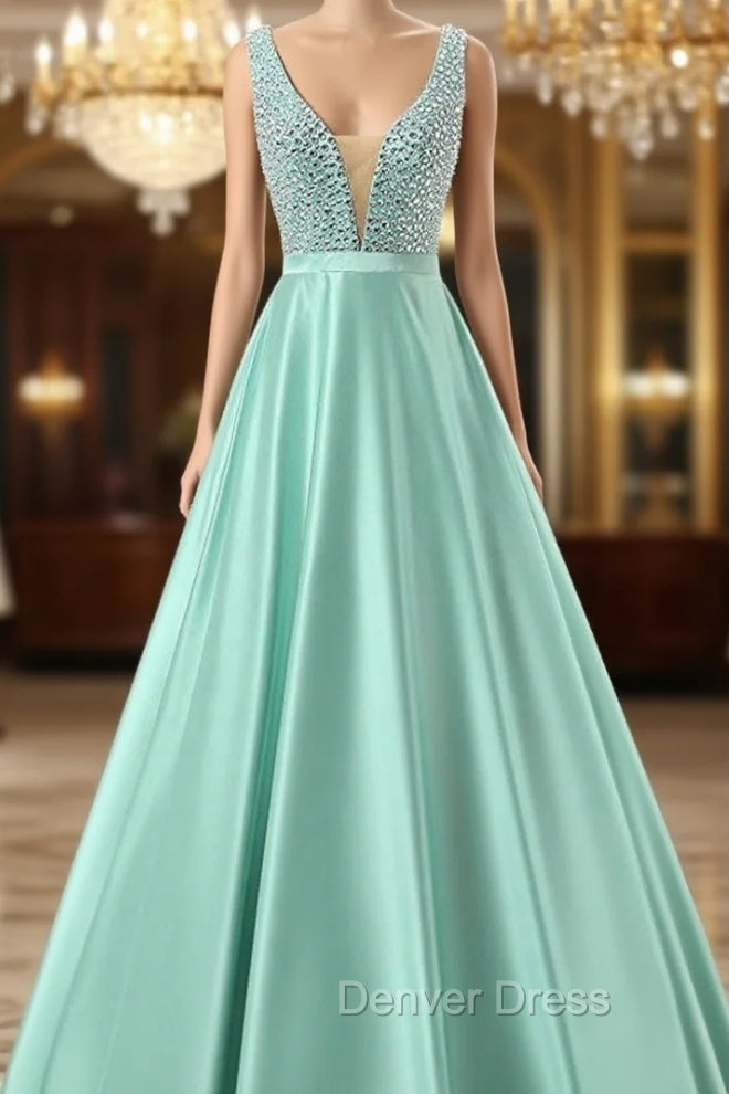 Fairy Tale Green Prom Dresses Satin Prom Dresses Sexy Prom Dresses Main image