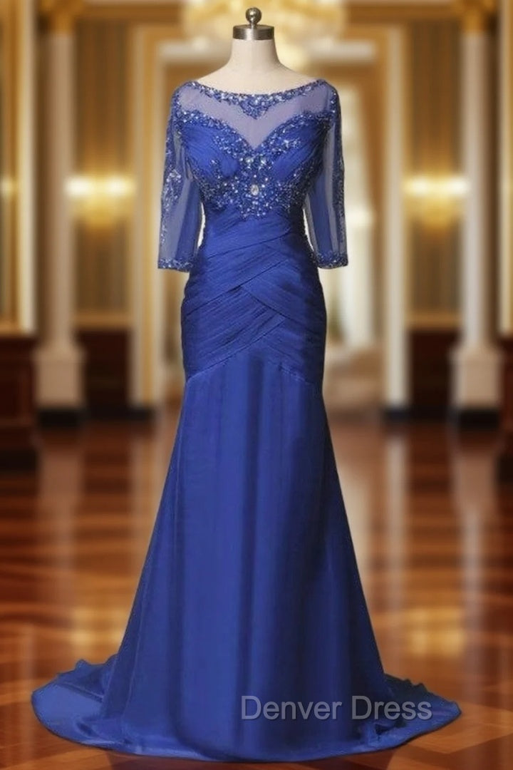 Fairy Tale Half Sleeve Beading Crystal Trumpet Mermaid Mother of the Bride Dresses