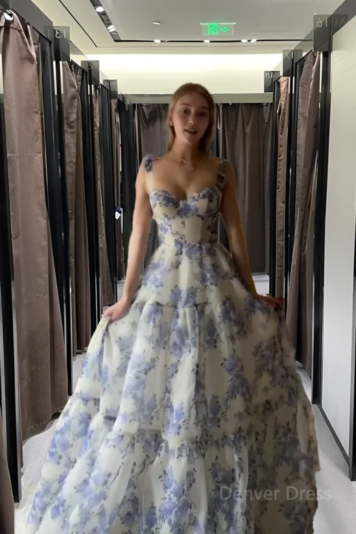 Fairy Tales Printed Sleeveless A Line Prom Dress,Long Prom Dresses