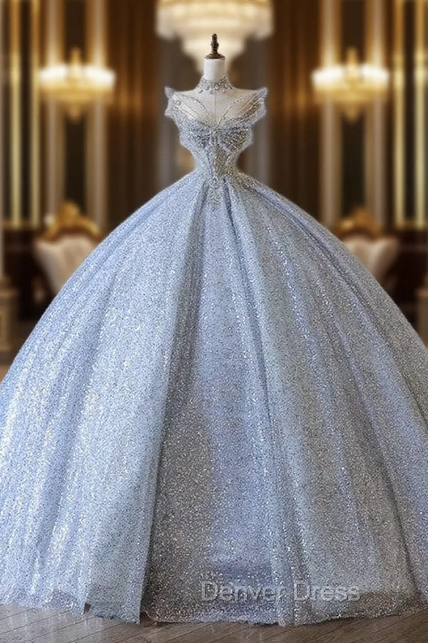 Fairytale Ball Gowns Strapless Neckline Sequin Light Sky Blue Long Wedding Dress Brides Dresses Main image
