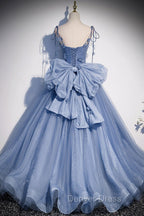 Fairytale Blue Flowers Long Tulle BallGowns Prom Dresses