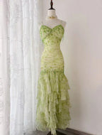 Fairytale Green Mermaid Vintage Prom Dress Sweetheart Chiffon Beaded Layed Prom Dresses