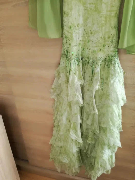 Fairytale Green Mermaid Vintage Prom Dress Sweetheart Chiffon Beaded Layed Prom Dresses